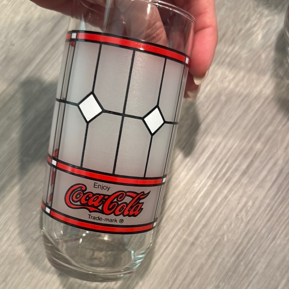 Libbey Coca-Cola Coke Vintage Frosted Tiffany Style 1985 Glasses set of 6 - Picture 4 of 7
